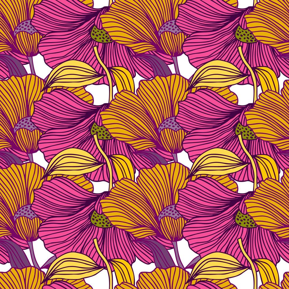 Vintage outline flower endless background. Delicate floral line seamless pattern. vector