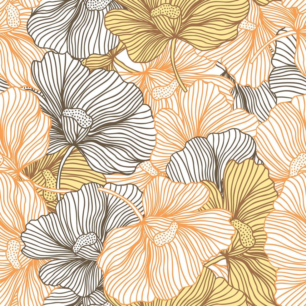 Flower buds seamless pattern ornament. Line style. Floral vintage outline endless background. vector