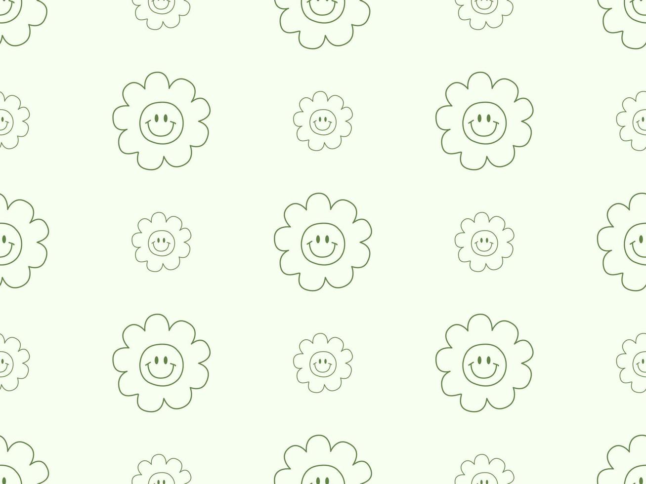 Flower cartoon character seamless pattern on green background vector