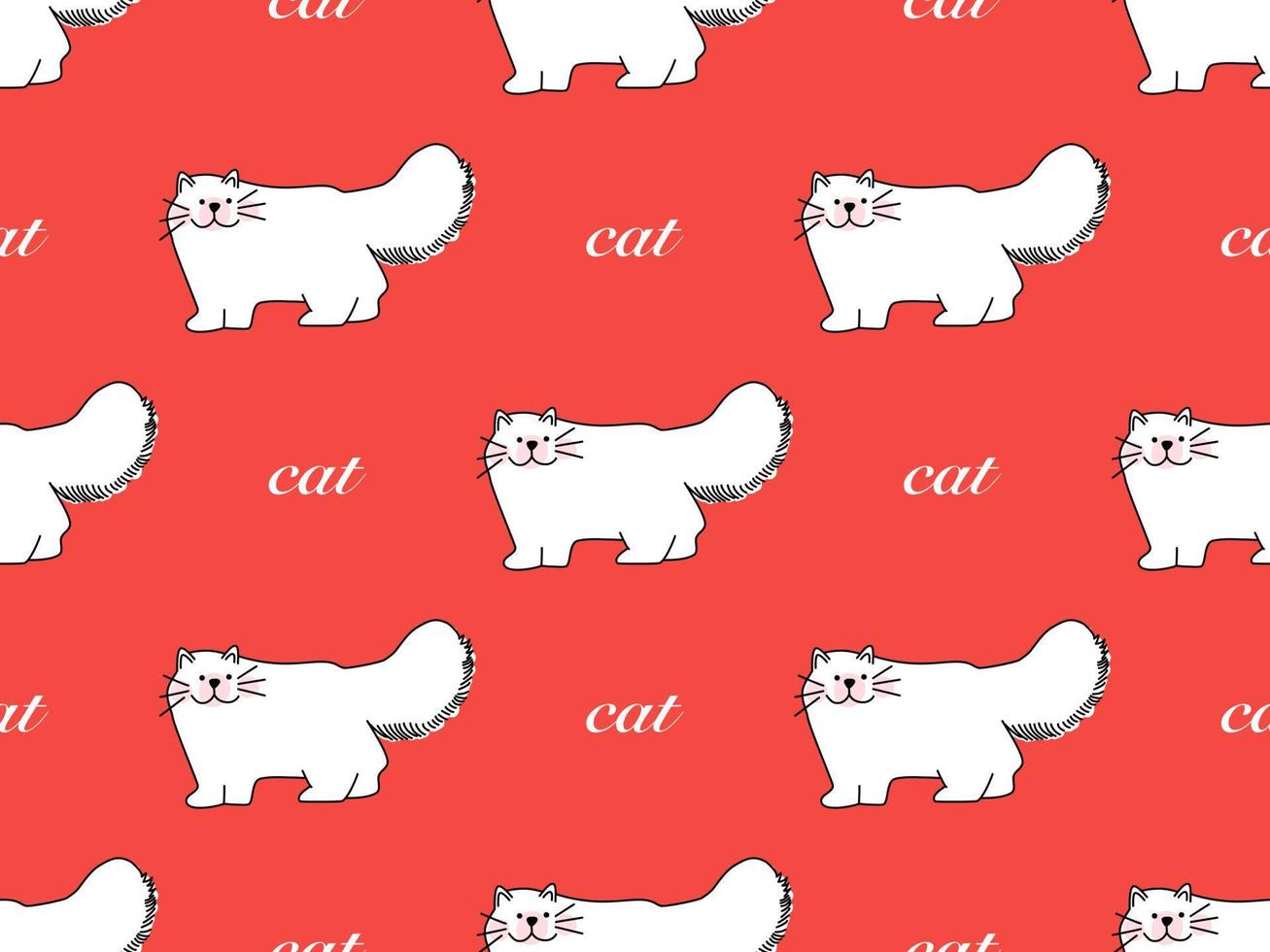 Cat cartoon character seamless pattern on red background vector