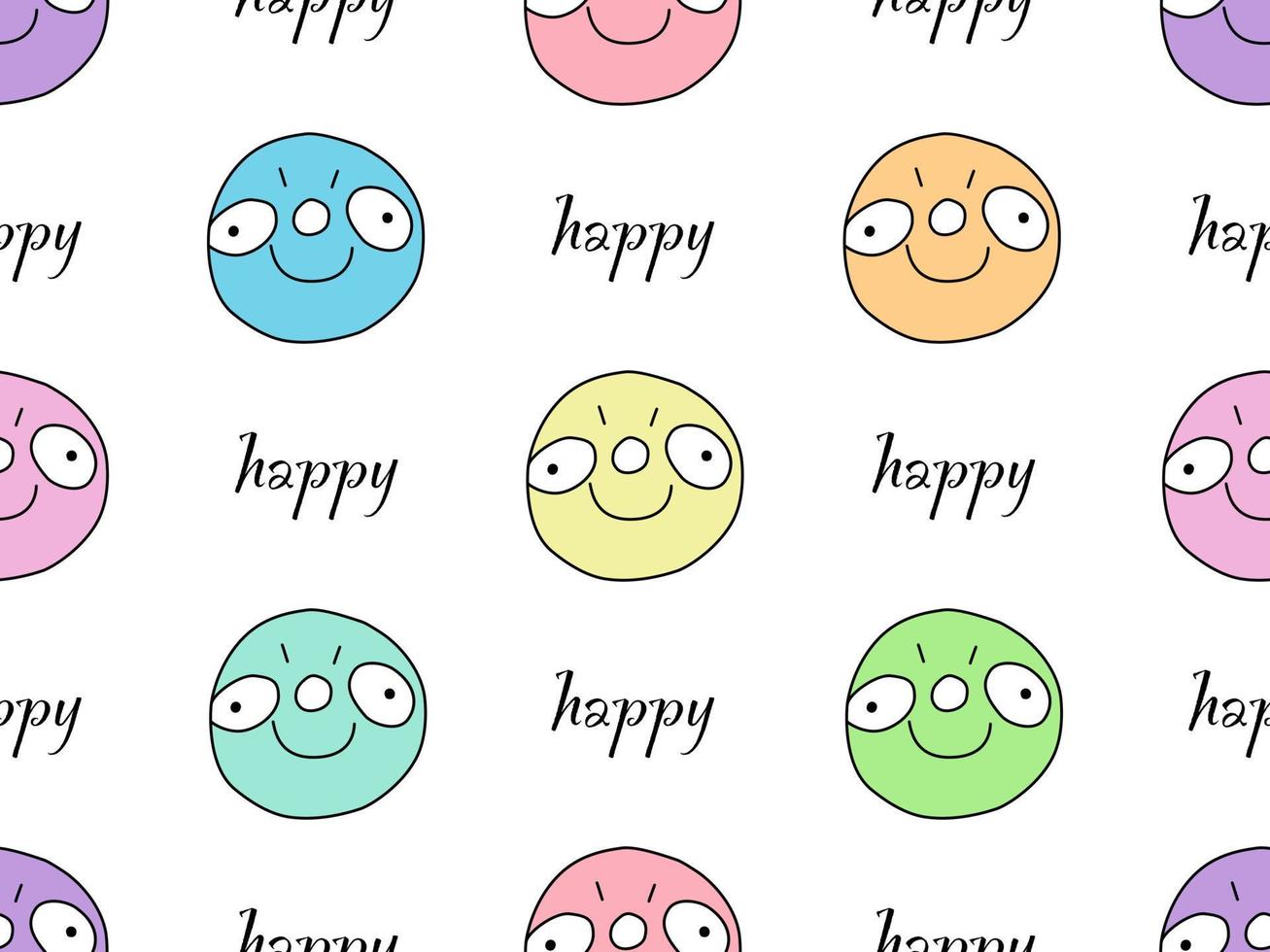 Happy cartoon character seamless pattern on white background vector