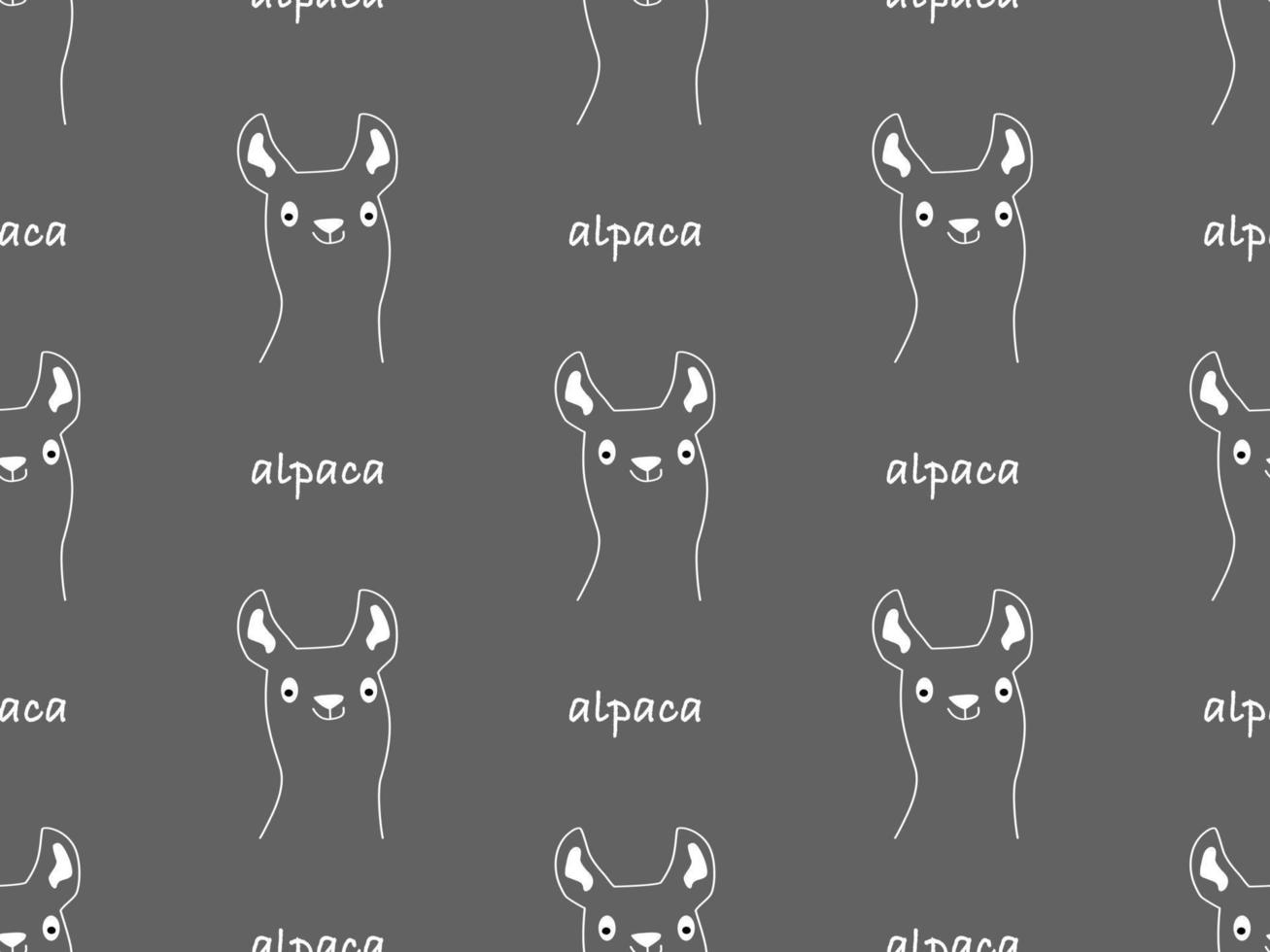 Alpaca cartoon character seamless pattern on gray background vector