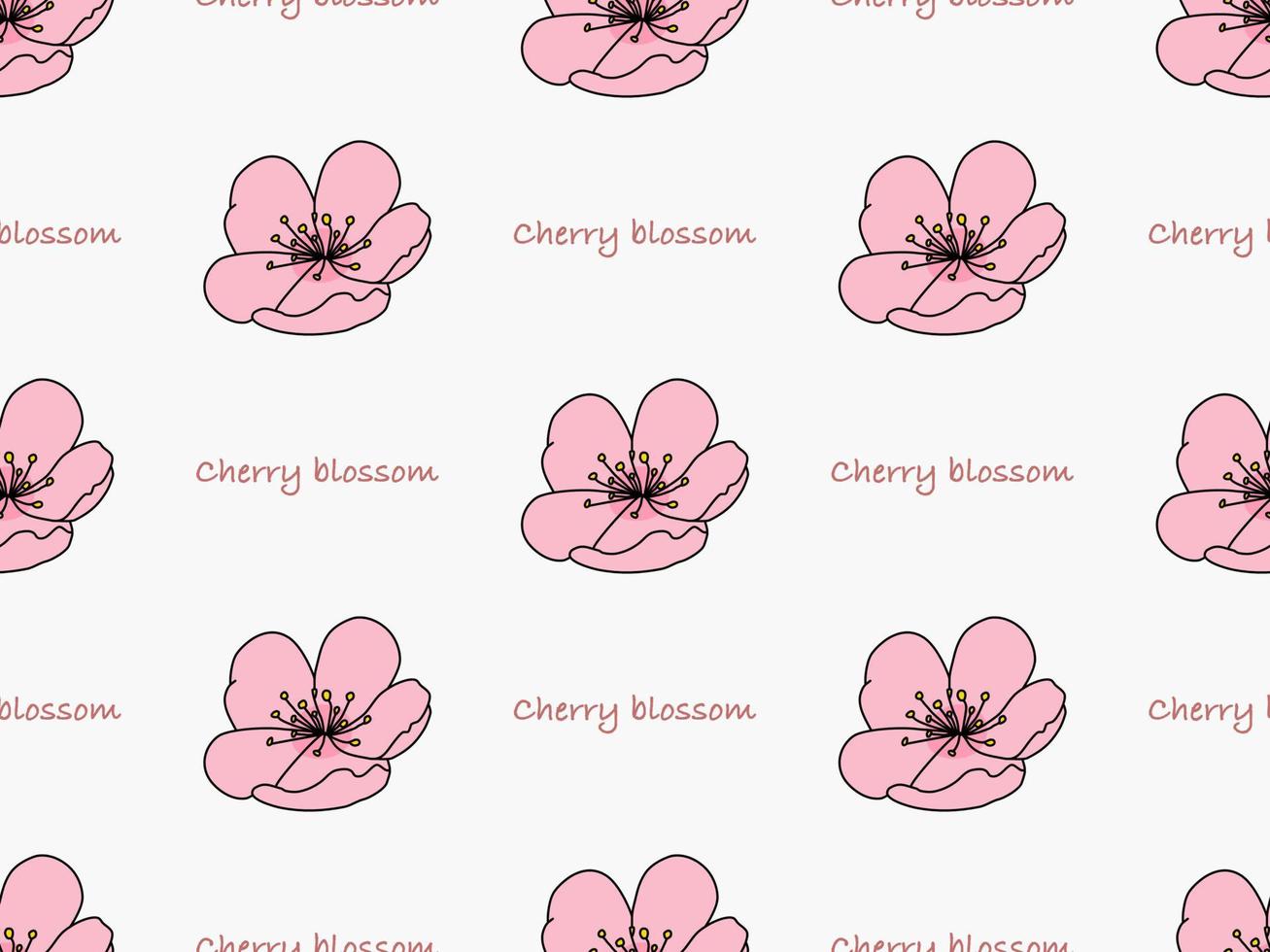 Cherry blossom cartoon character seamless pattern on pink background vector