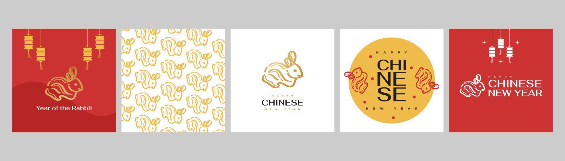 2023 Chinese New Year - year of the Rabbit poster set. Minimal and trendy poster template with cute rabbit illustration vector