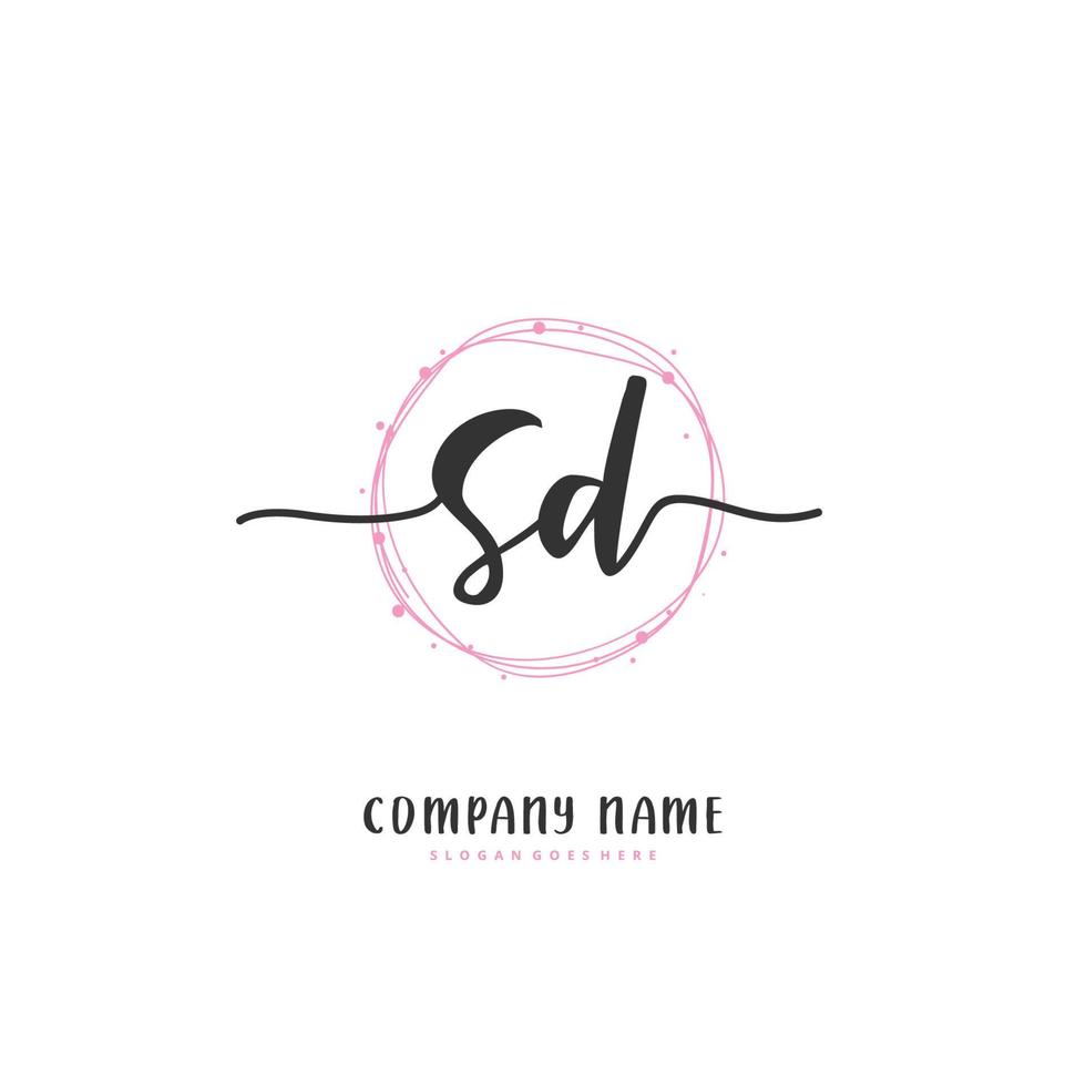 SD Initial handwriting and signature logo design with circle. Beautiful design handwritten logo for fashion, team, wedding, luxury logo. vector