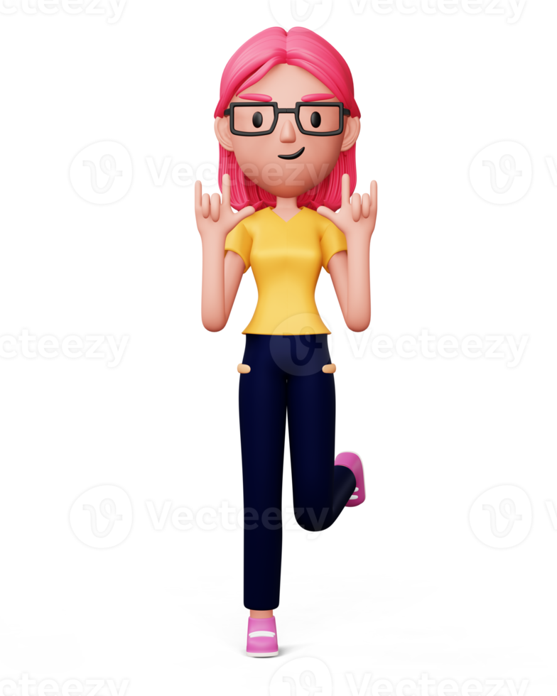 Happy women show the love hand sign, 3d rendering png