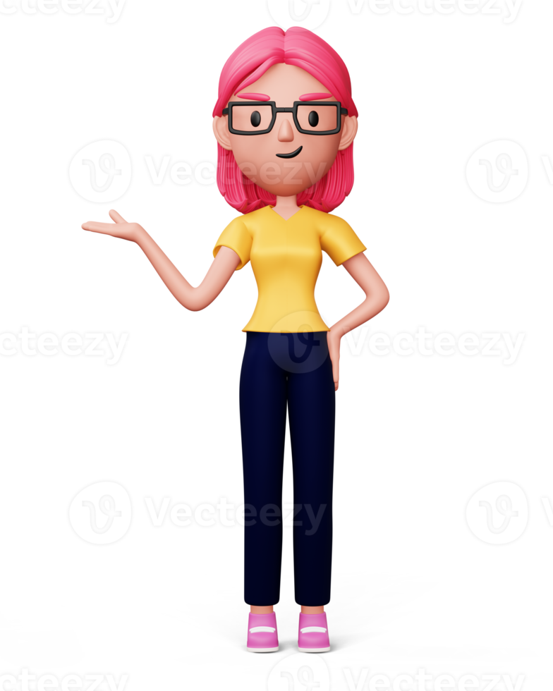 Happy women presentation character, 3d rendering png