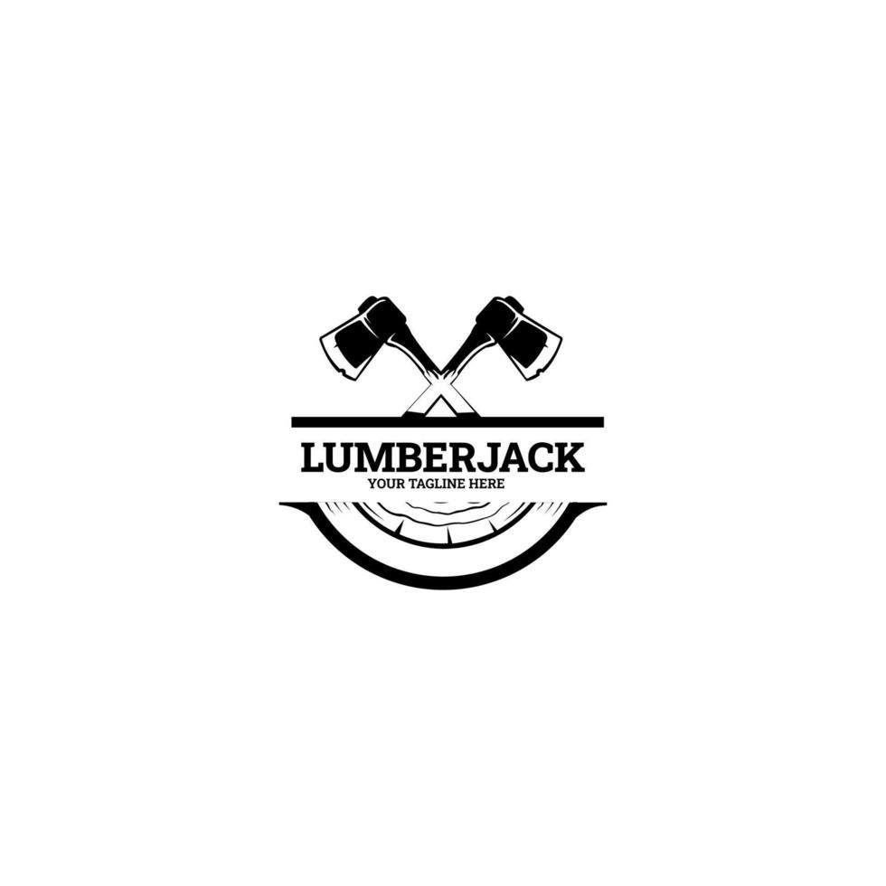 Lumberjack logo. Woodworking Cross Axe Logo Design, Creative Carpentry Lumberjack Emblem Vector