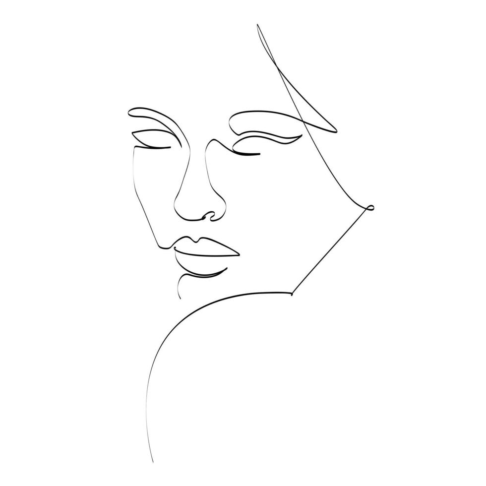 Beautiful calm woman face continuous line drawing. Abstract minimalism woman portraits vector