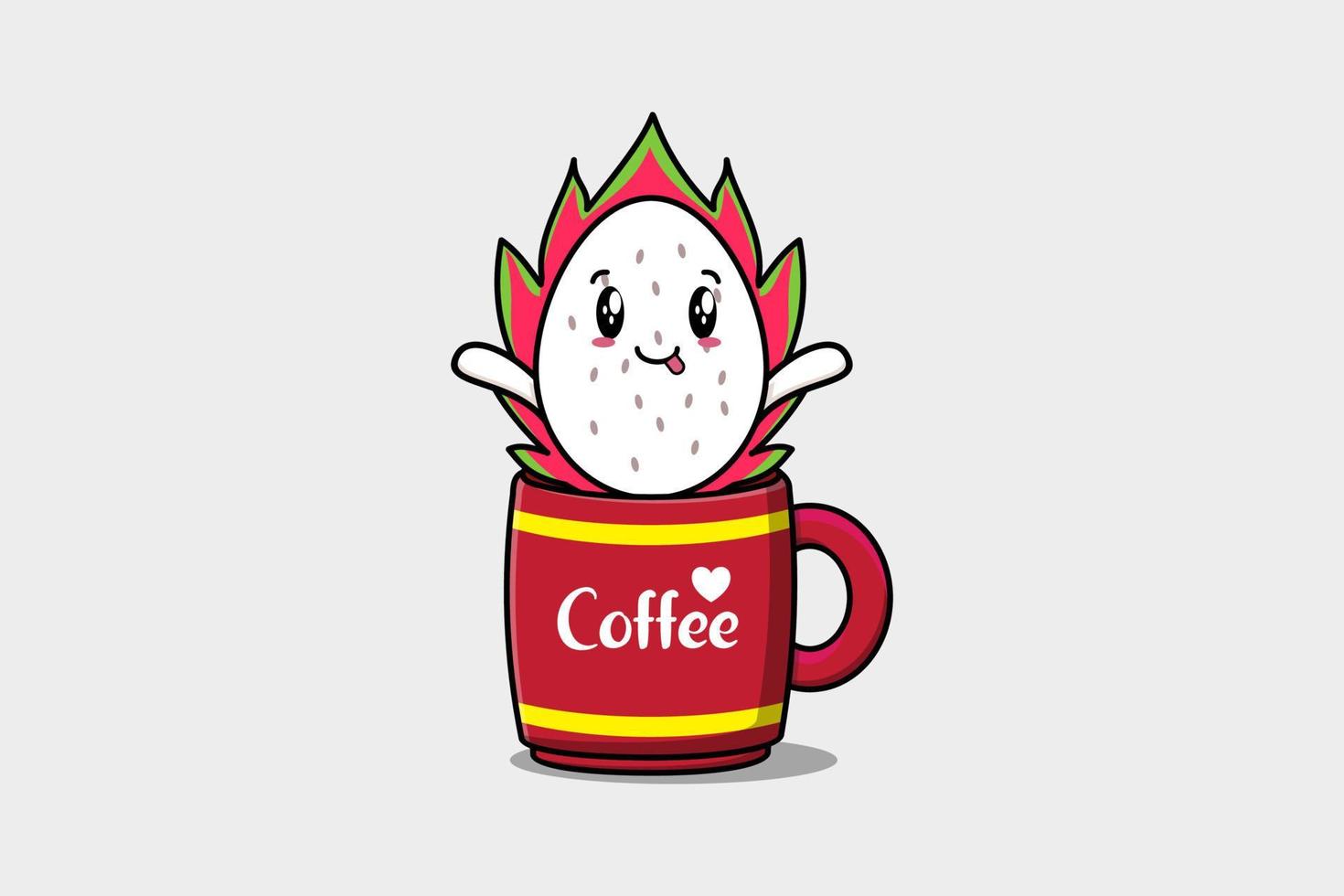 Dragon fruit cute illustration in a coffee cup vector