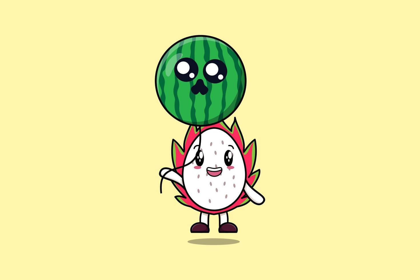 Cute cartoon Dragon fruit floating with watermelon vector