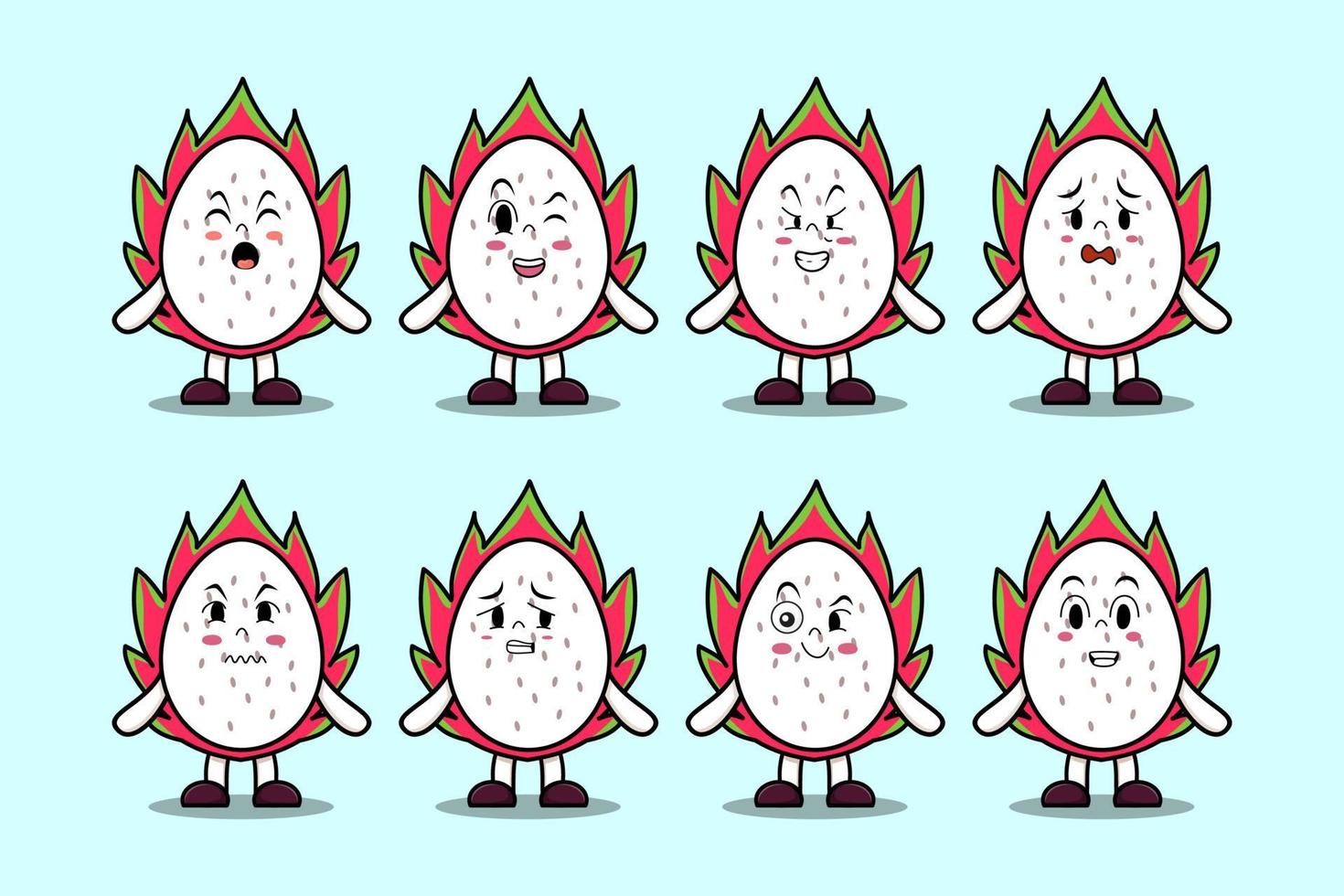 Set kawaii Dragon fruit cartoon expressions vector