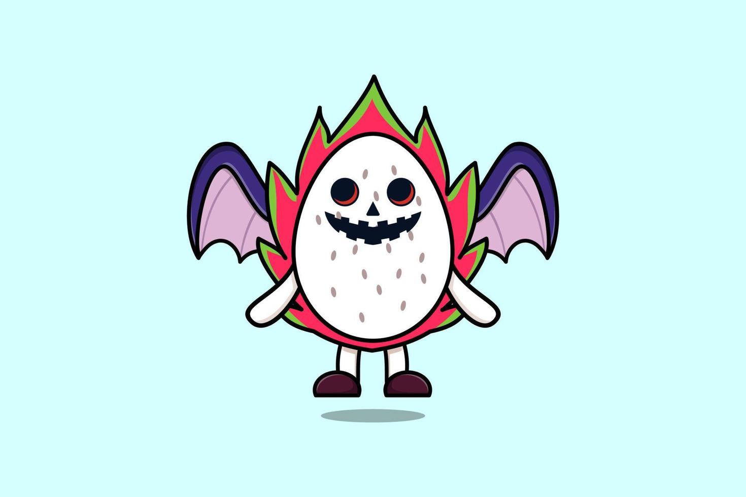 mascota dibujos animados dragón fruta personaje de miedo murciélagos vector