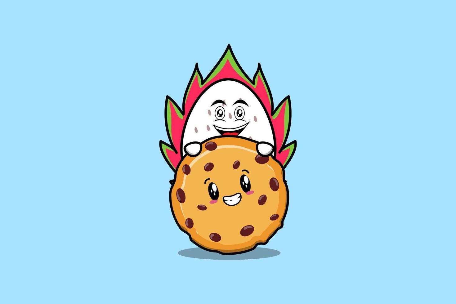 personaje de dibujos animados de dragon fruit escondido en galletas vector