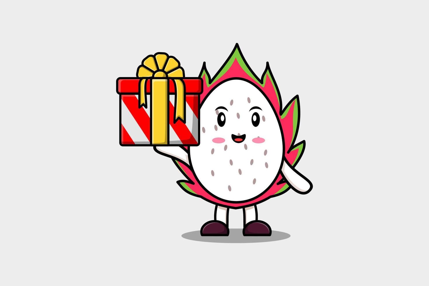 Cute cartoon Dragon fruit character hold gift box vector