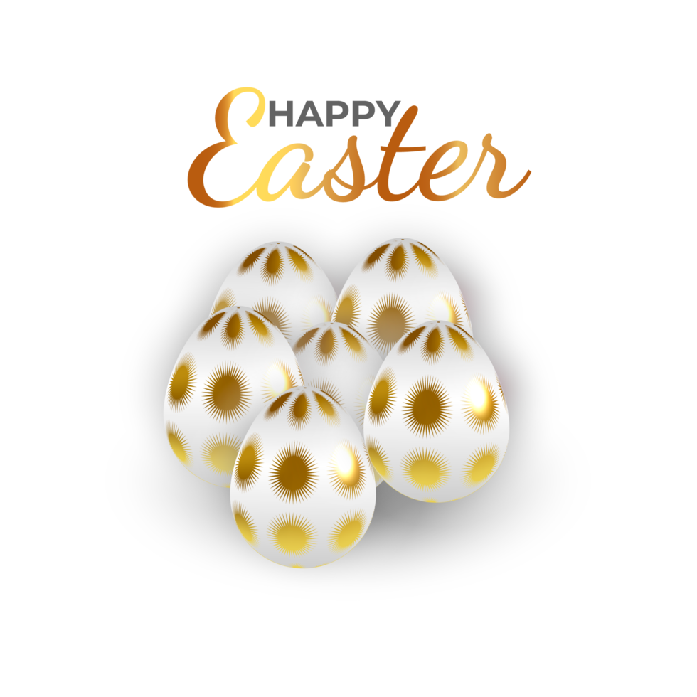 happy easter element for design.eggs in green grass with white flowers isolated png