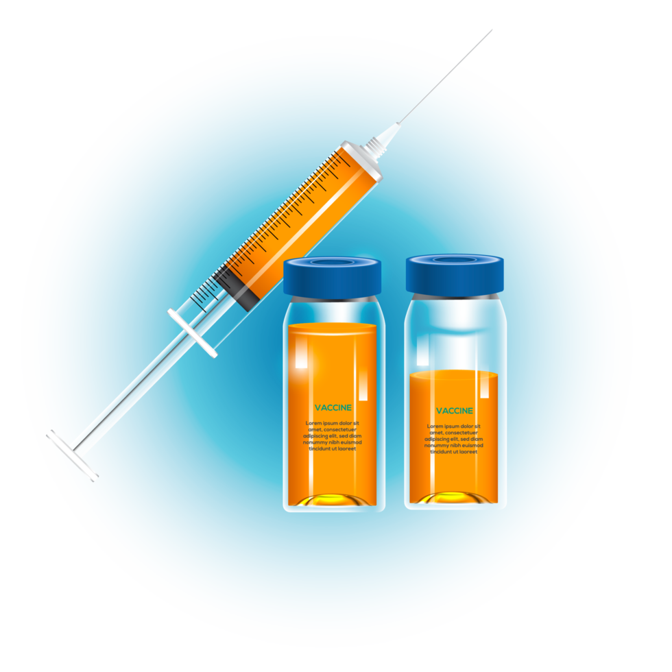 vaccino di virus. vaccini bottiglia isolato. impostato realistico 3d bicchiere fiale png