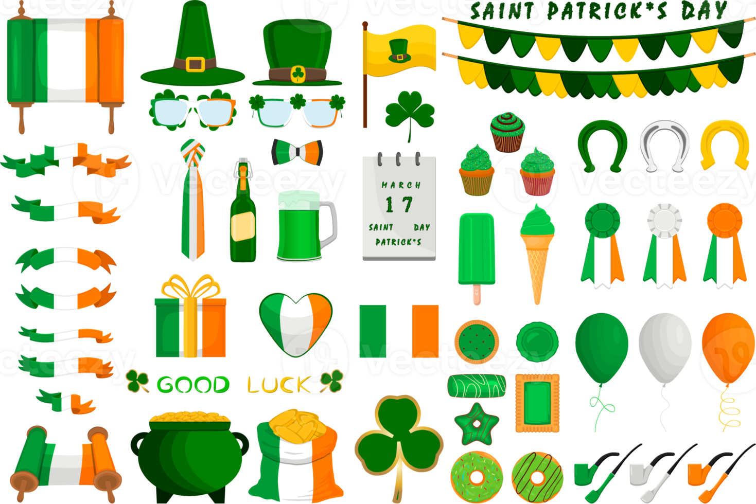 Big set Irish holiday St Patrick day png