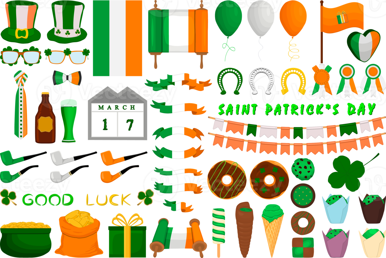 Big set Irish holiday St Patrick day png