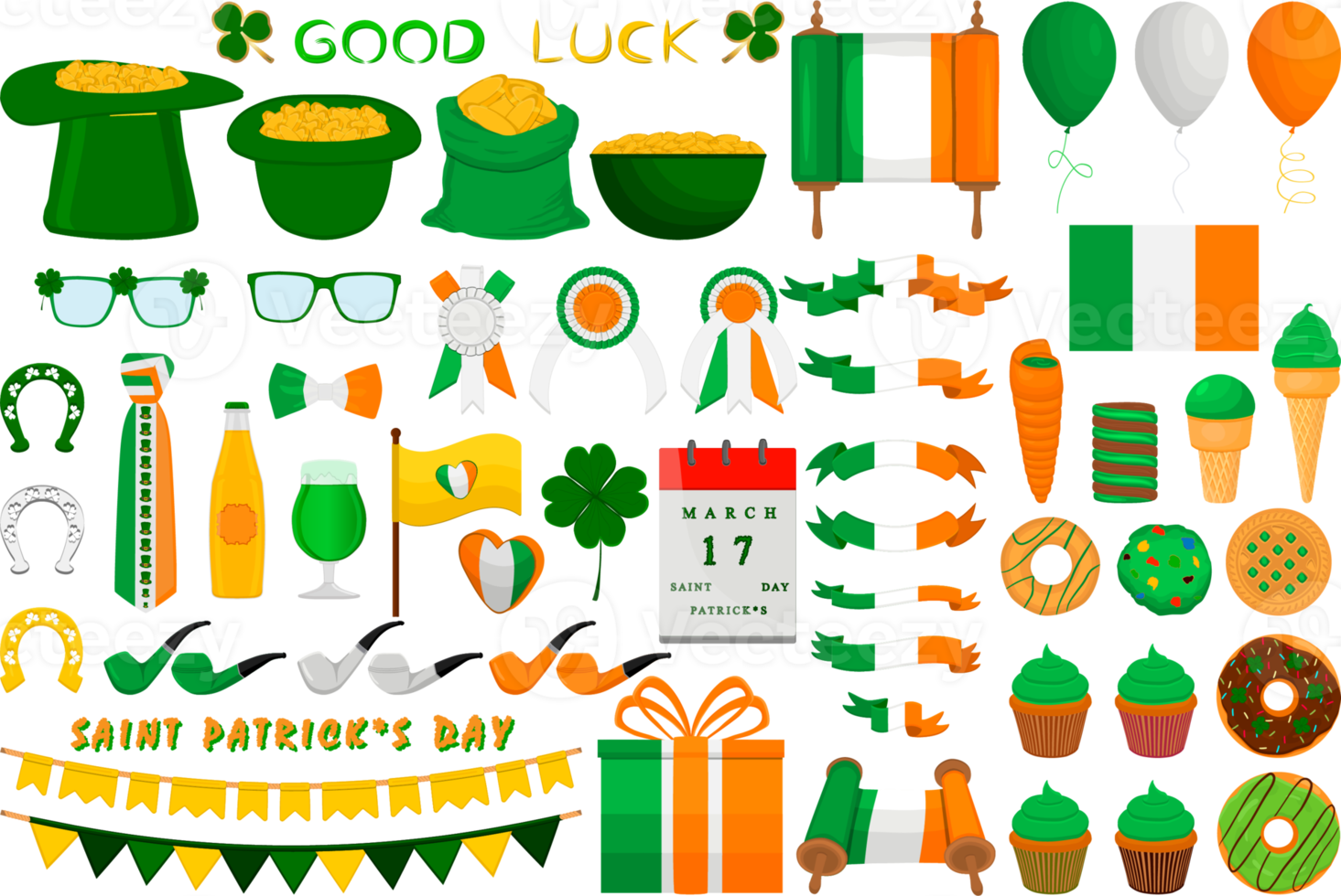 Big set Irish holiday St Patrick day png