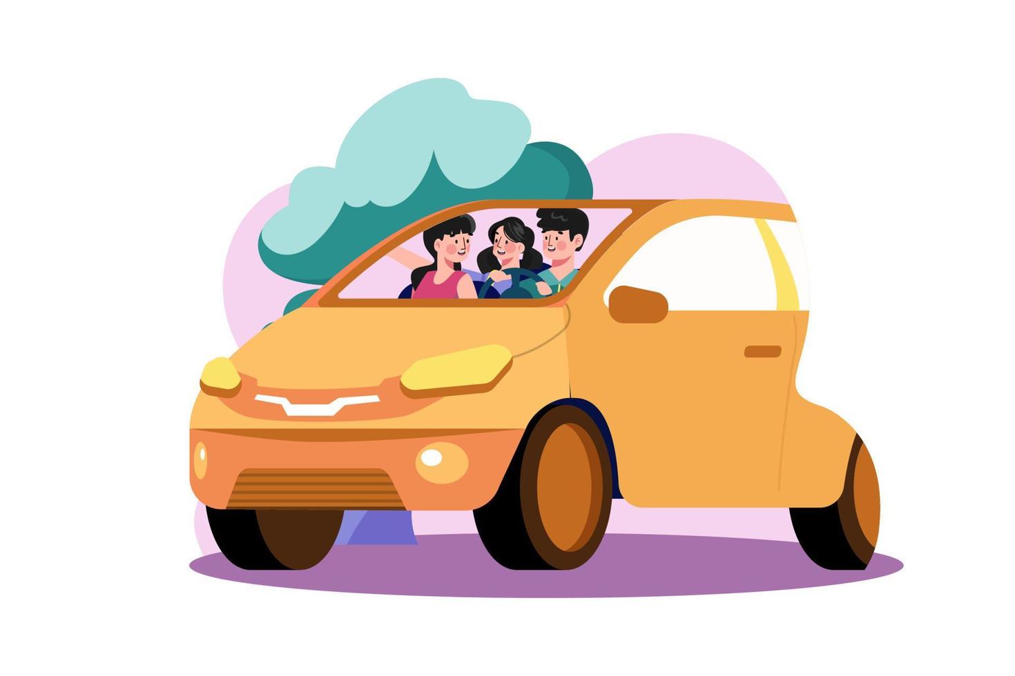 familia joven sentada en un auto con vector