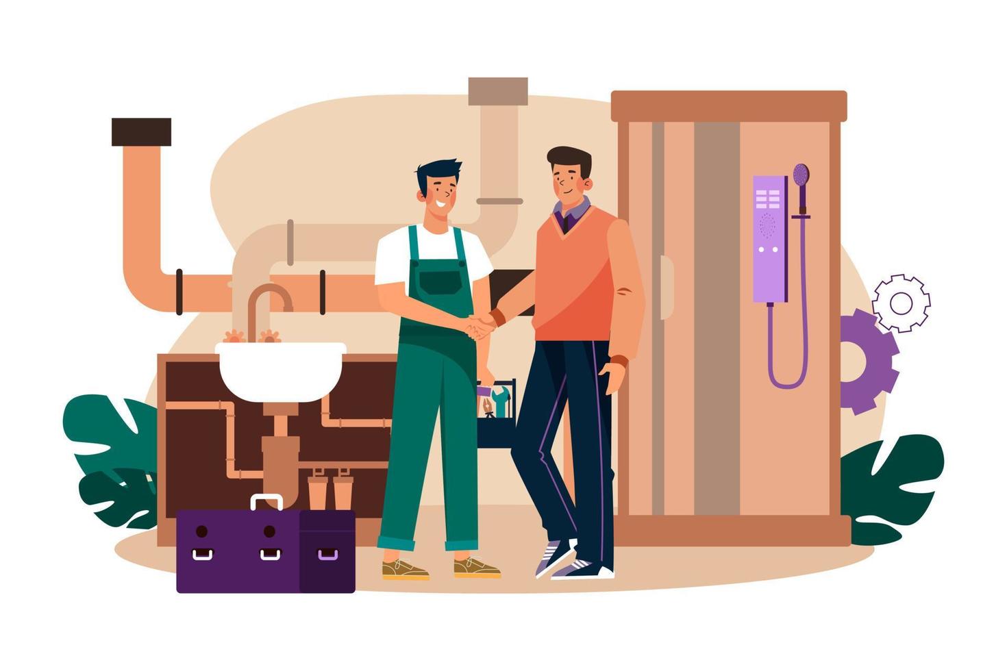 Handsome Plumber and Customer Shaking Hands vector