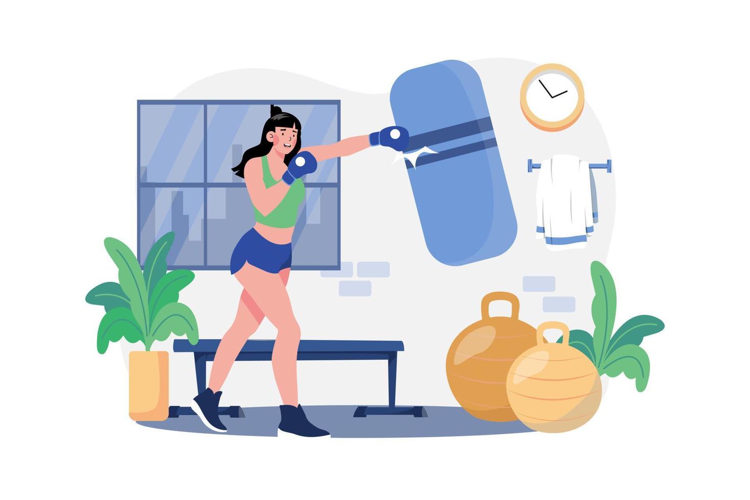 mujer fuerte muscular boxeando en el gimnasio vector