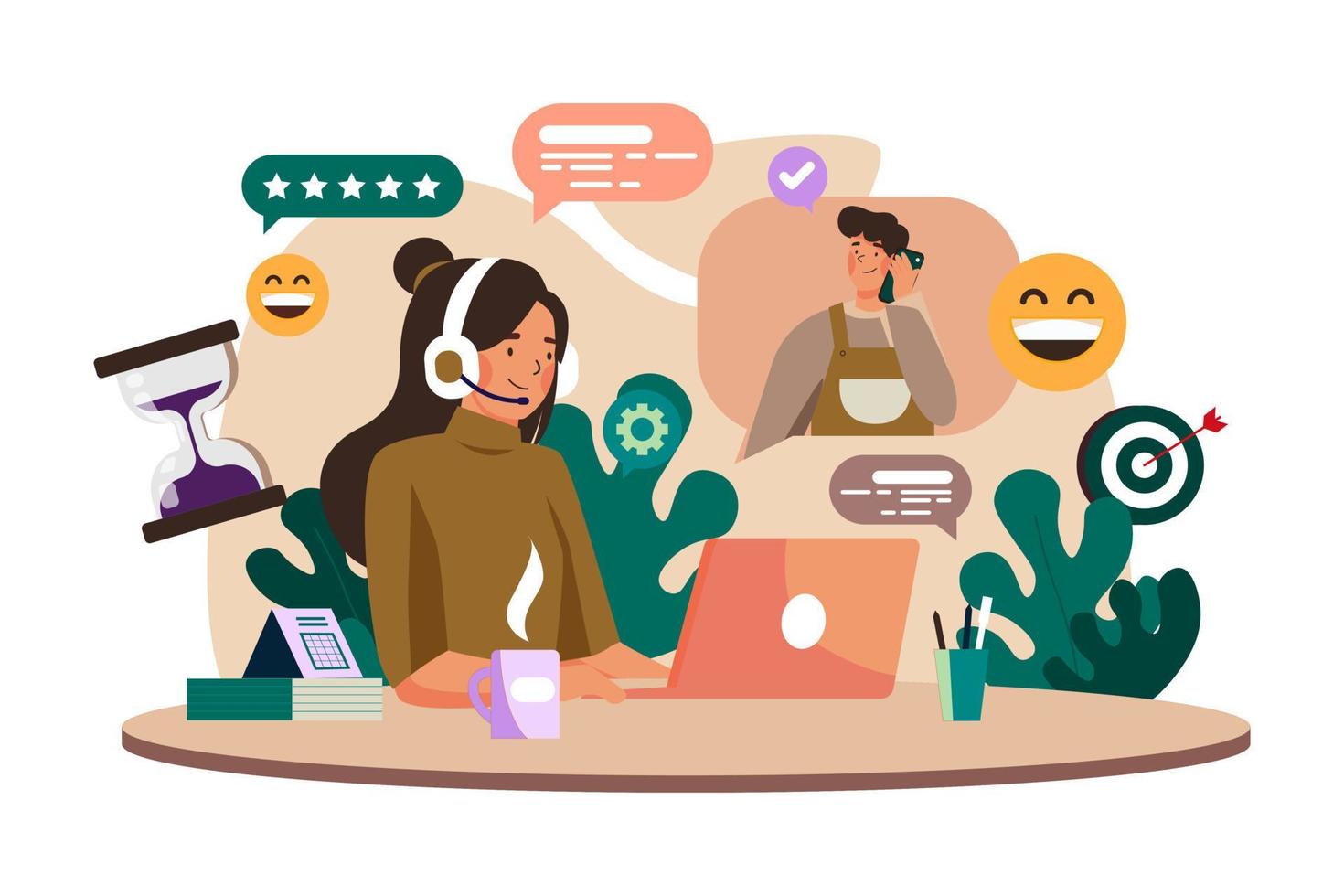 Man Mobile Conversation with Support Young Woman vector
