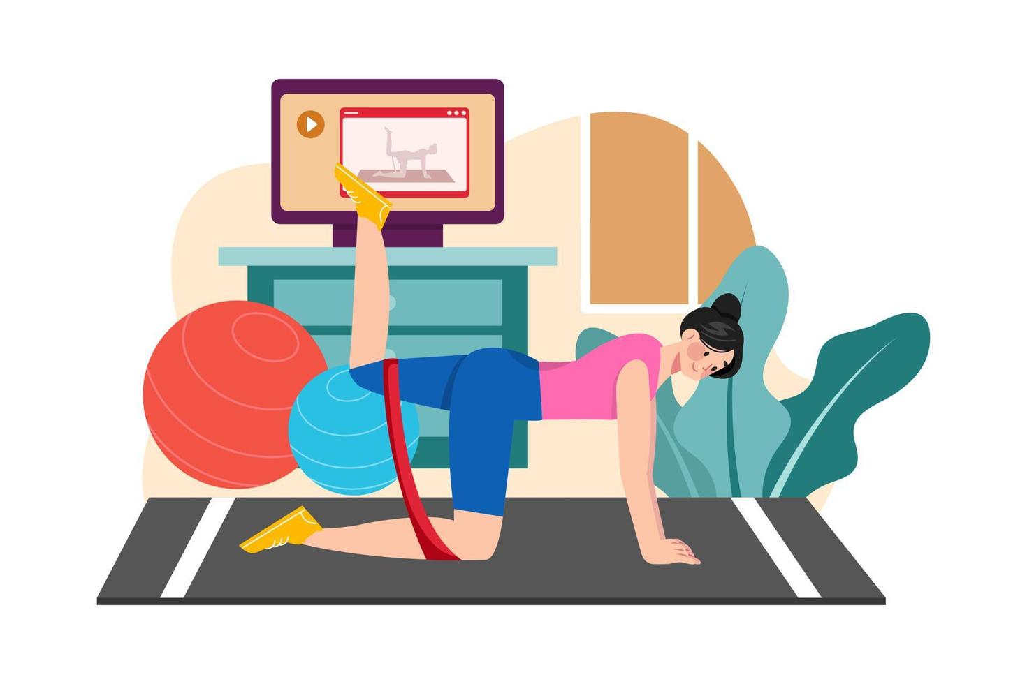 Woman Is Working Out With Elastic Bands vector