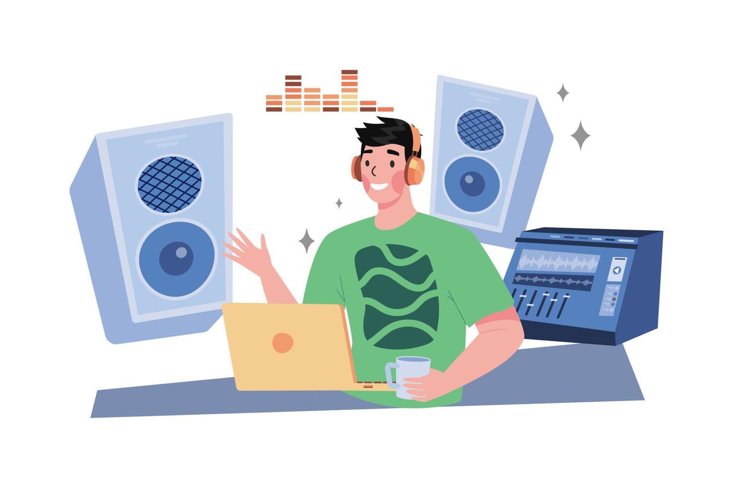Music Composer Creating And Recording Music In The Workplace vector
