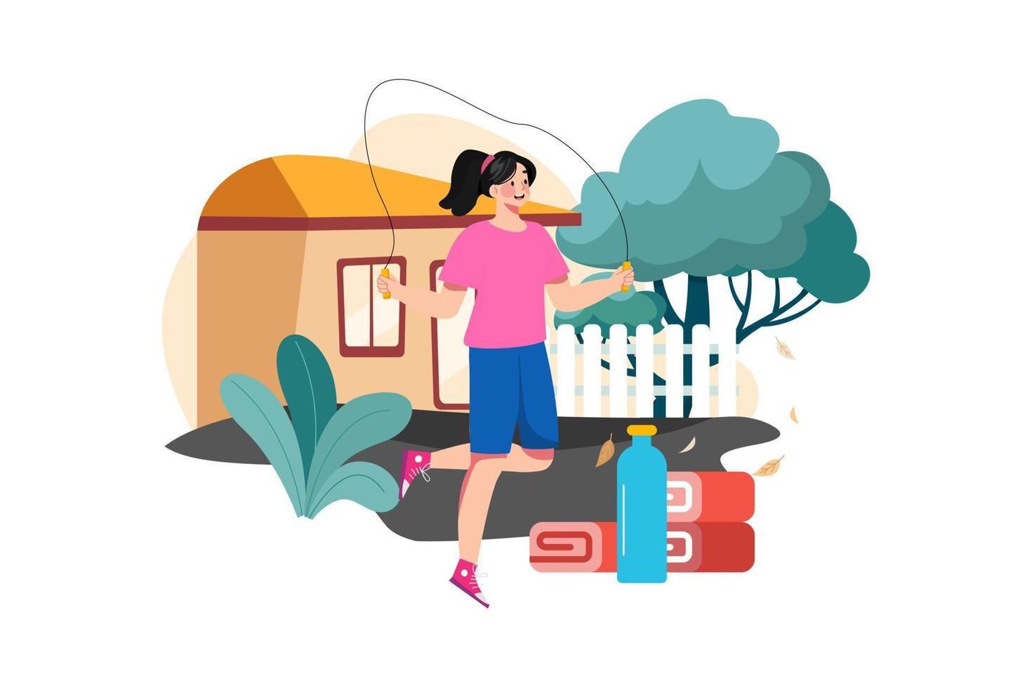 Skipping Rope Exercise Outside Illustration concept on white background vector
