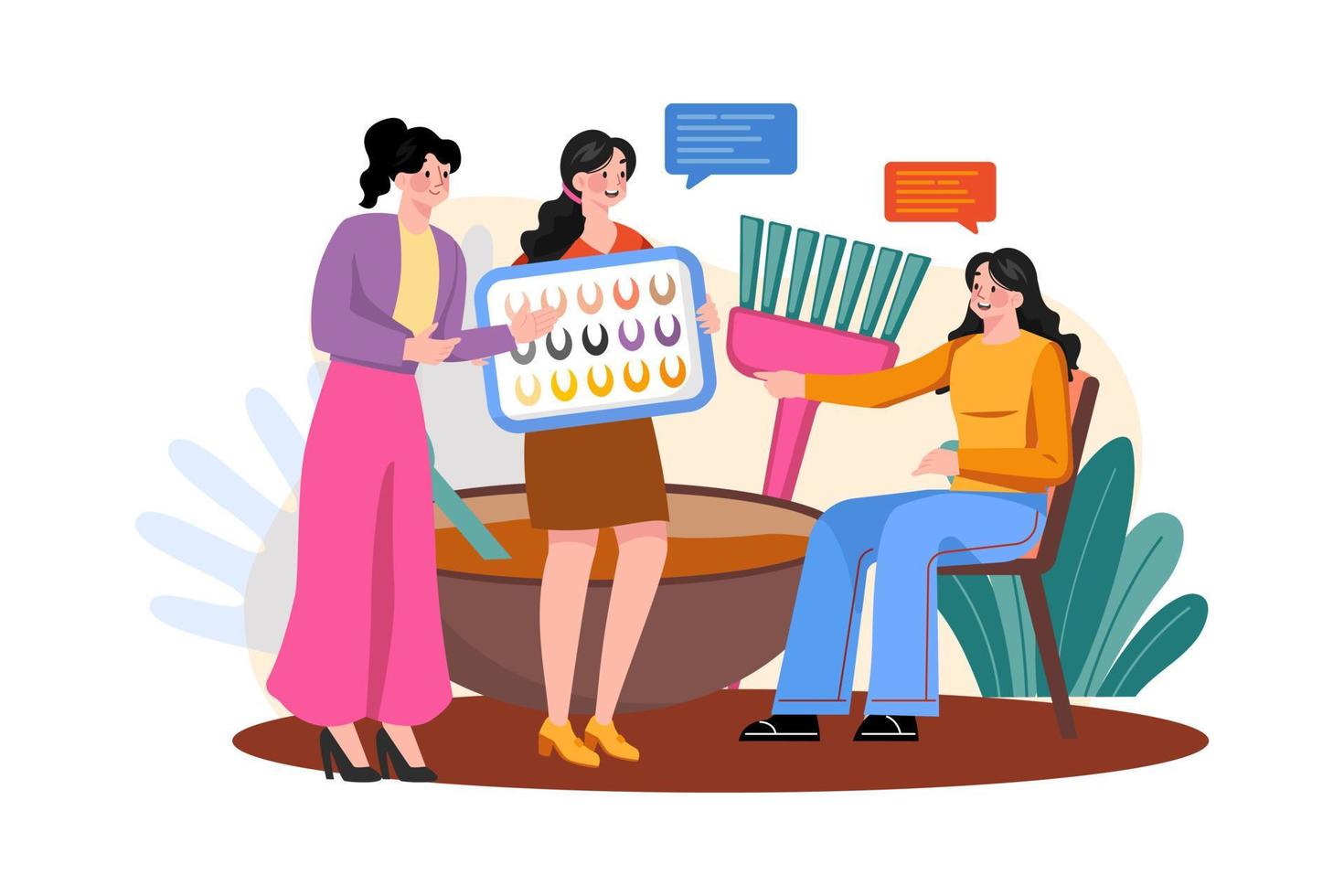 Woman Getting Her Hair Dyed By Hairstylist At A Beauty Salon. vector