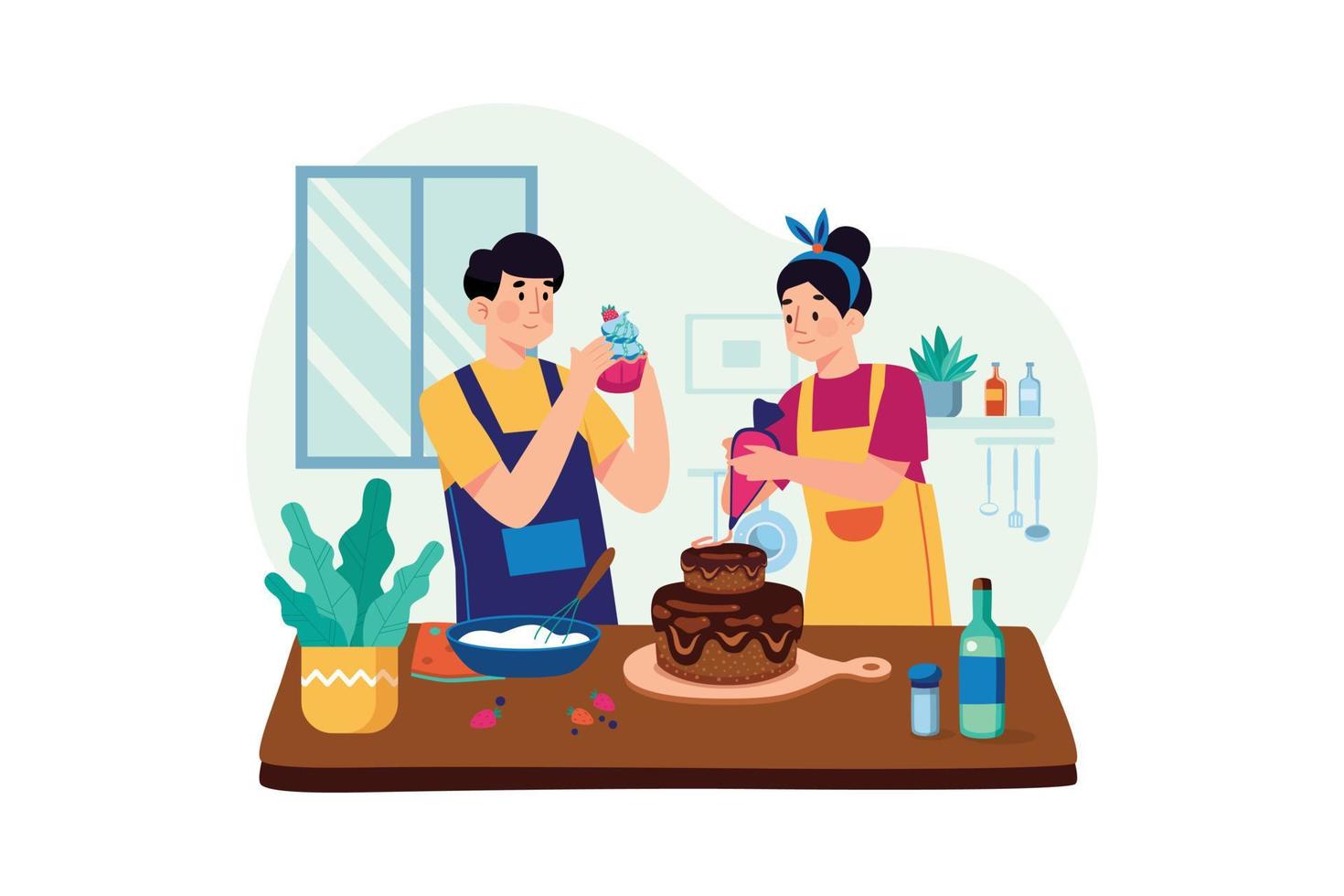 concepto de ilustración de cocina y cocina. una ilustración plana aislada sobre fondo blanco vector