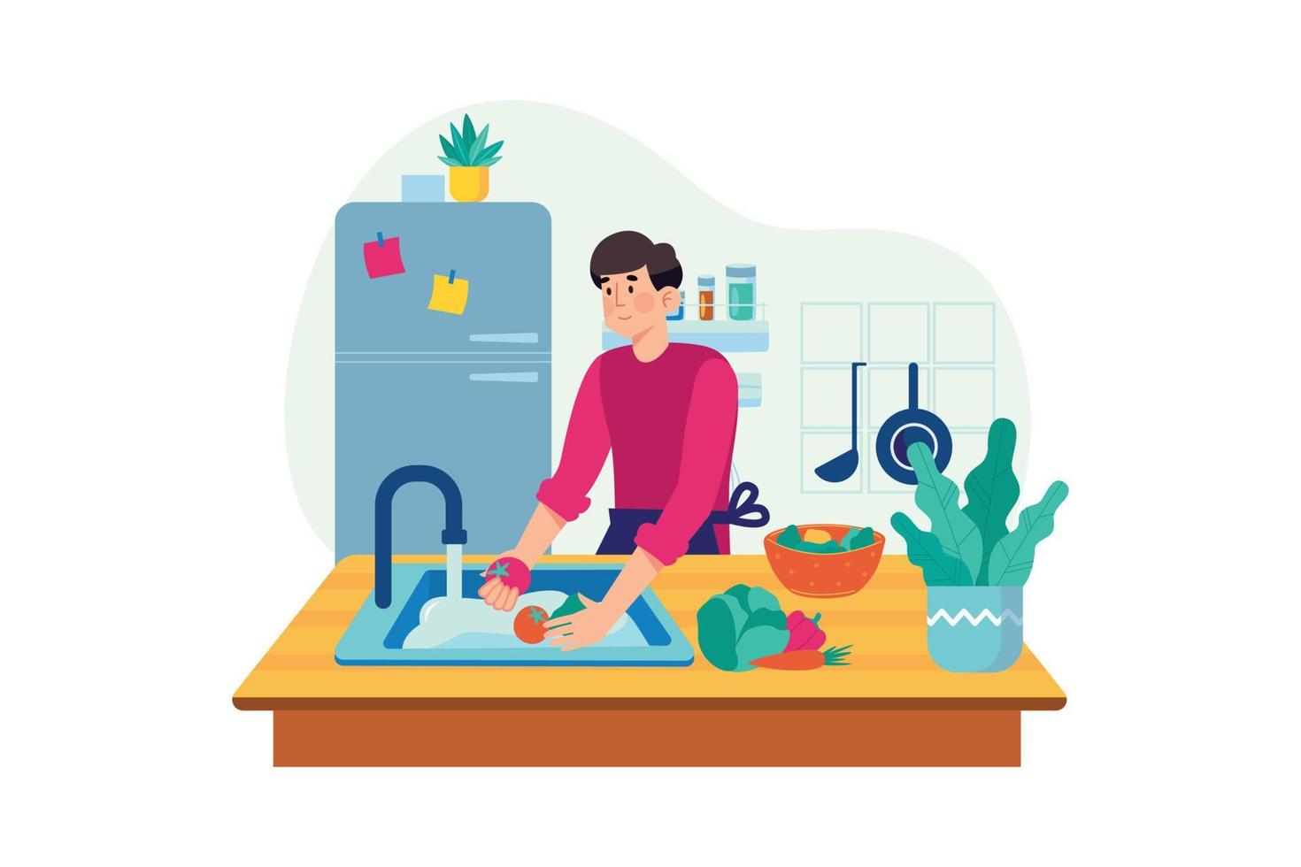 concepto de ilustración de cocina y cocina. una ilustración plana aislada sobre fondo blanco vector