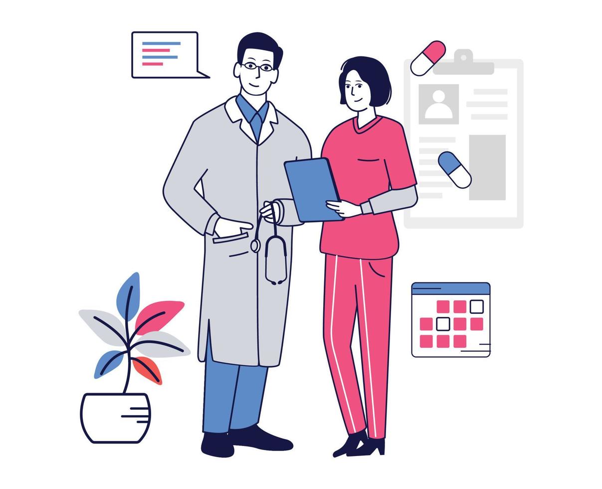 Illustration of a doctor with a nurse. Doctor illustration vector