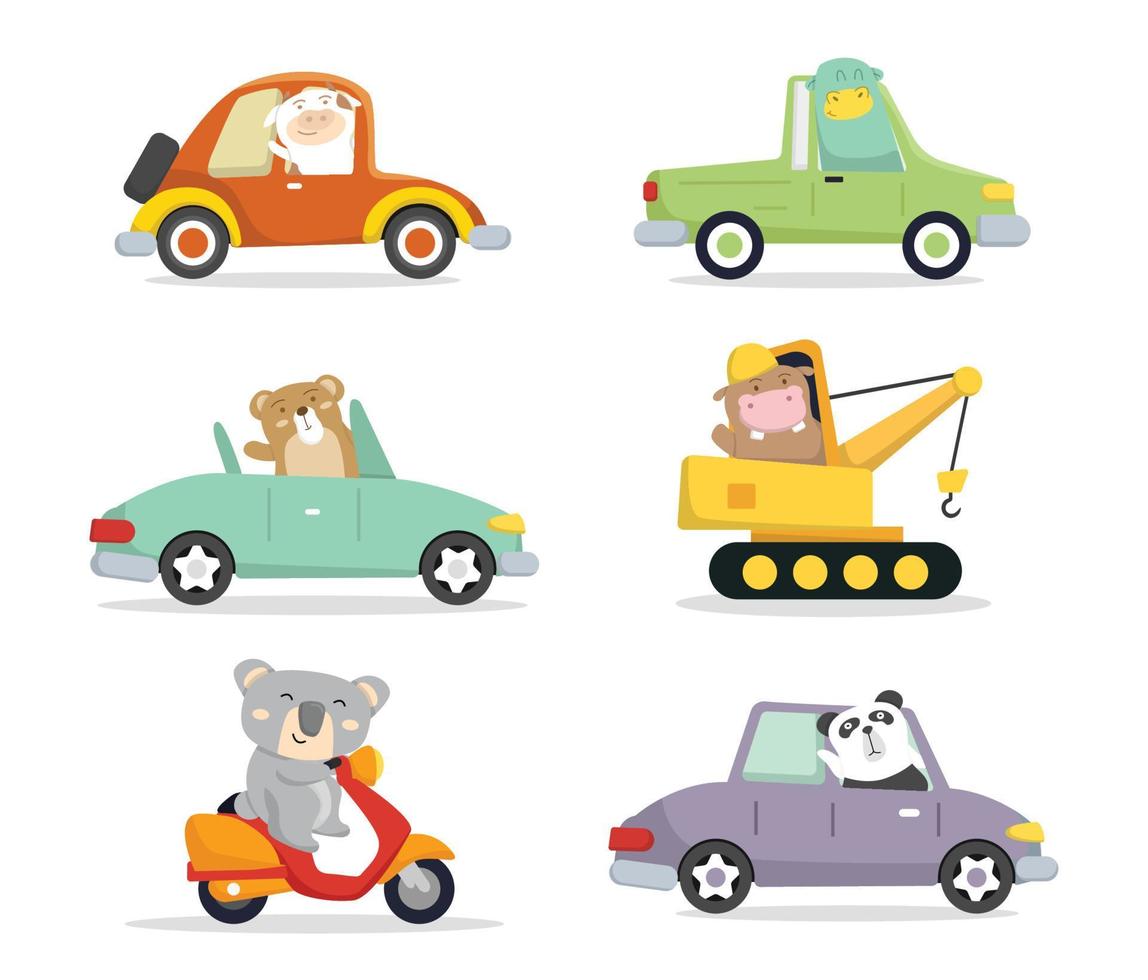 Cute animated illustration with cars and motorbikes vector