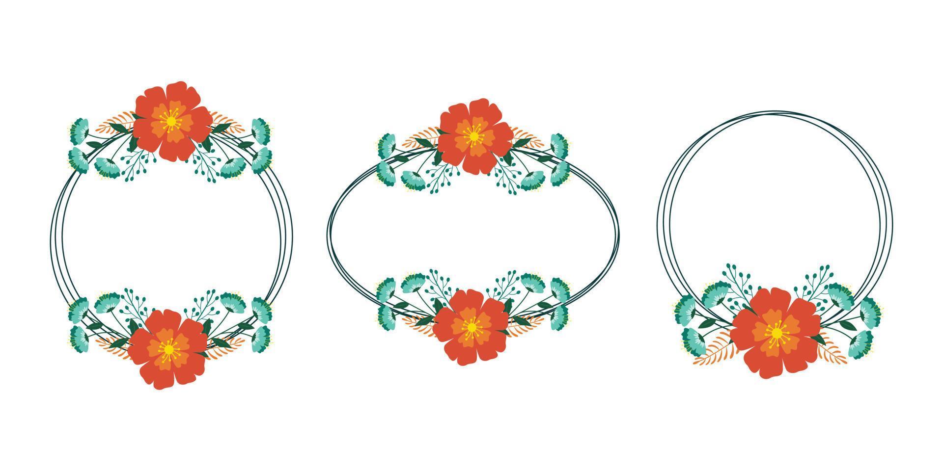 Spring frame flower. Set of frame circle flower. Wedding or invitation flower concept vector