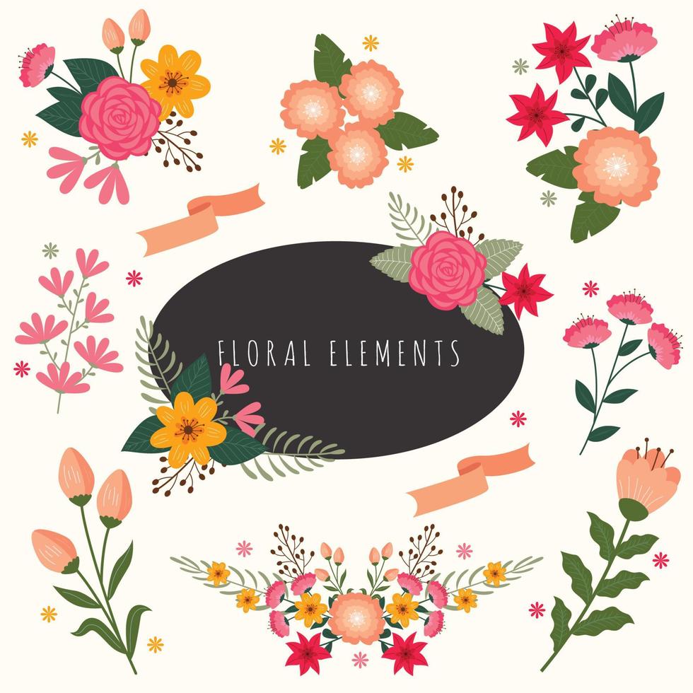 Vector set of floral branches. Wedding concept with flowers