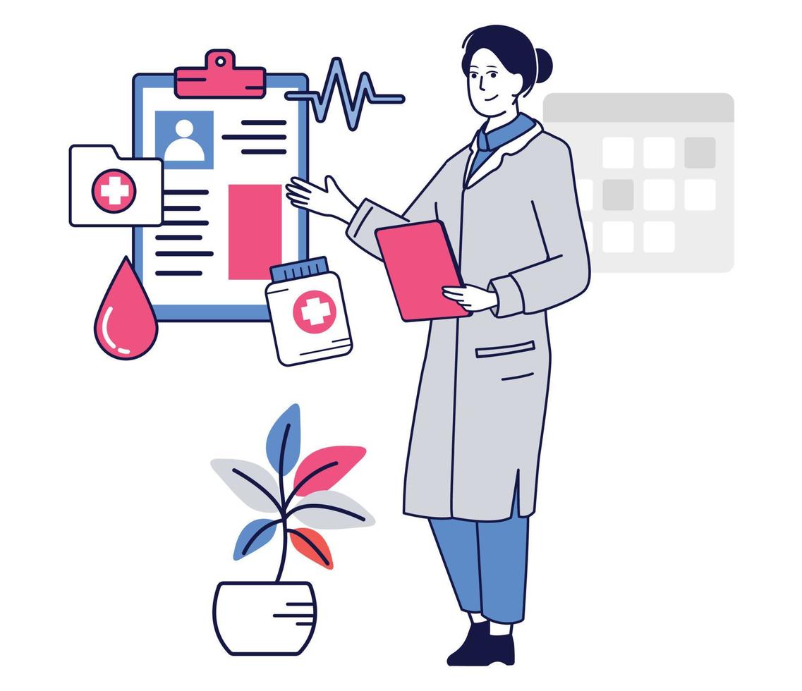 Illustration of a doctor explaining data. Doctor illustration vector