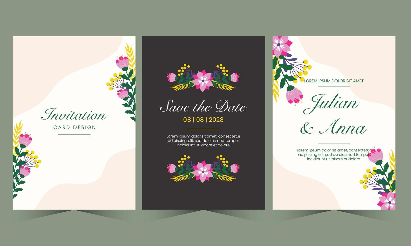 Beautiful hand draw flower wedding card. Floral card design vector