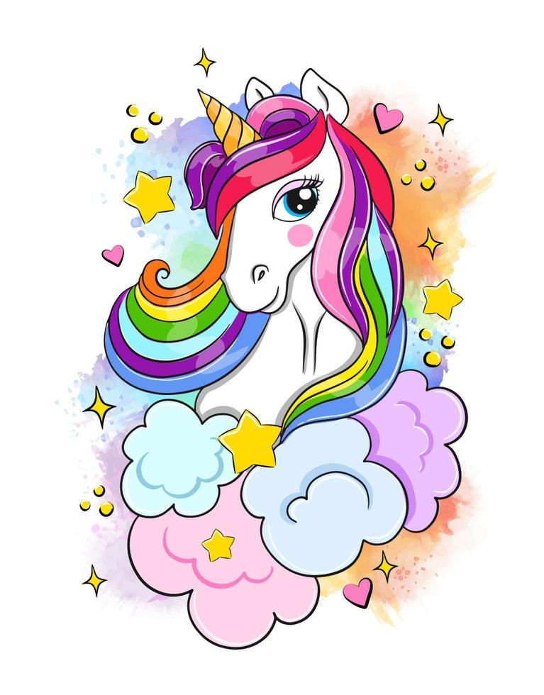 Beautiful unicorn on rainbow splash background, vector illustration