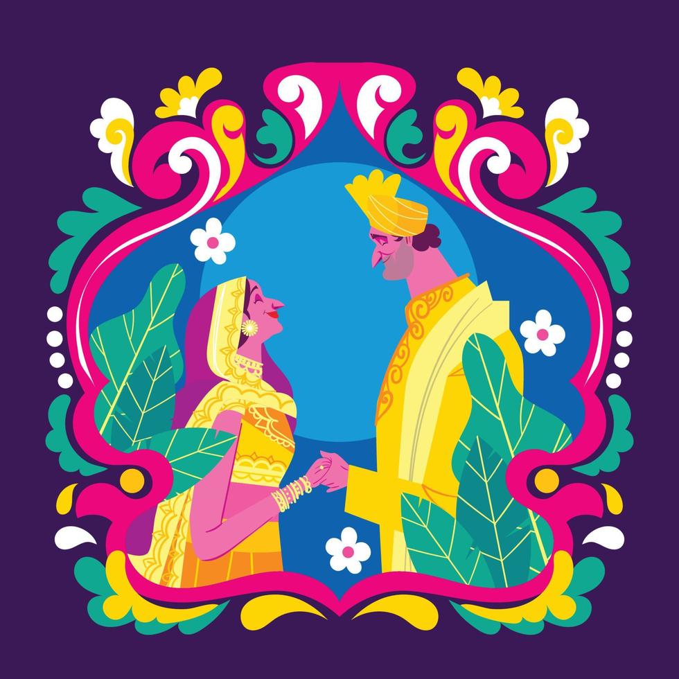 Happy Indian Couple in Marriage vector