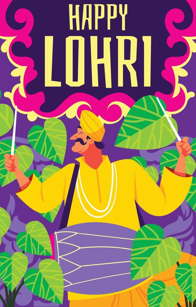 feliz india hombre celebrando lohri vector