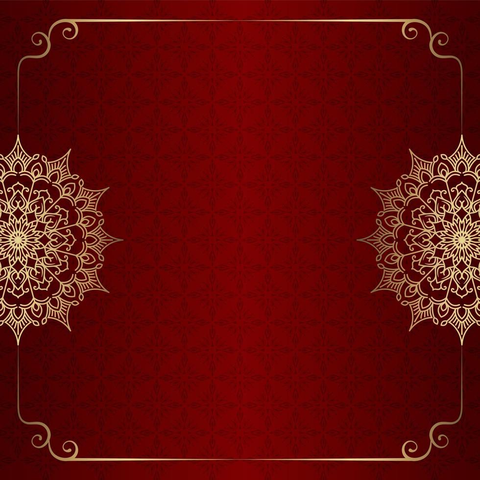 Red background with golden mandala ornament vector