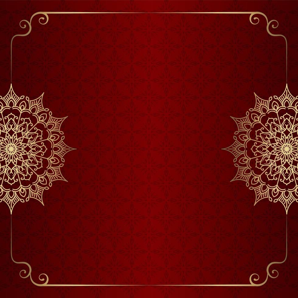 Red background with golden mandala ornament vector