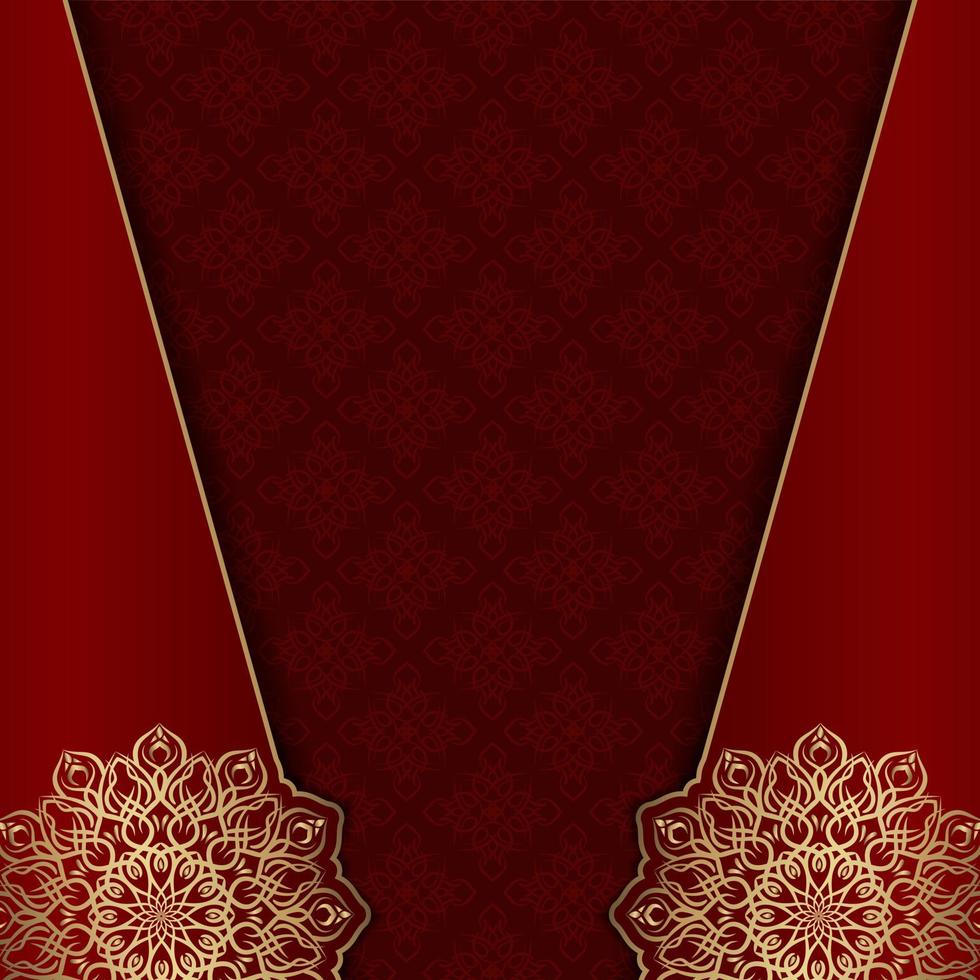 Red background with golden mandala ornament vector