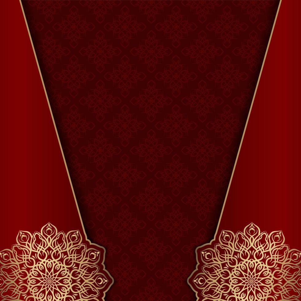 Red background with golden mandala ornament vector