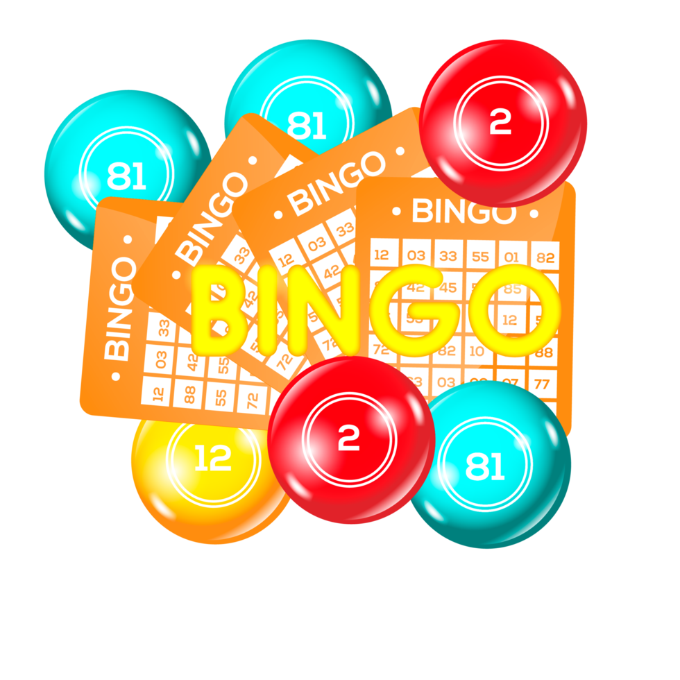 bolas de jogo de loteria bingo e cartões de loteria com números da sorte png