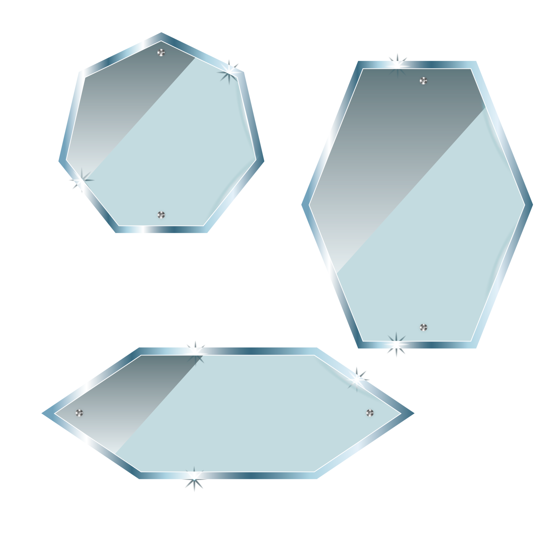 realistic set of transparent glass plates, blank shining frames