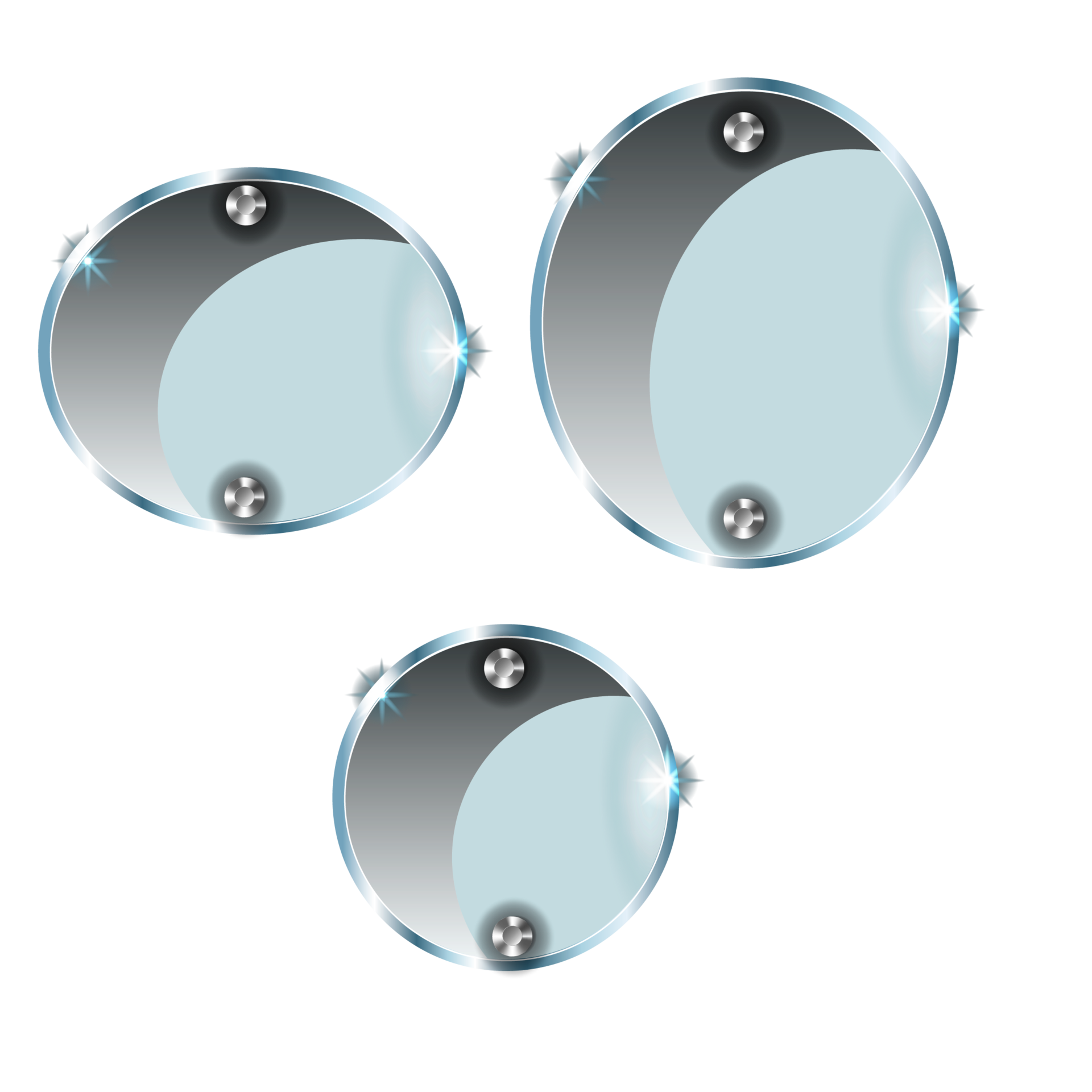 realistic set of transparent glass plates, blank shining frames